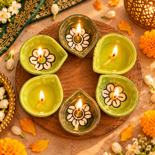 Bloom & Glow Ceramic Diya Set