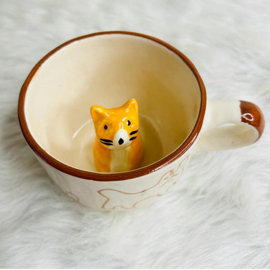 Cute Kitten Mug, handmade ceramic mug in white