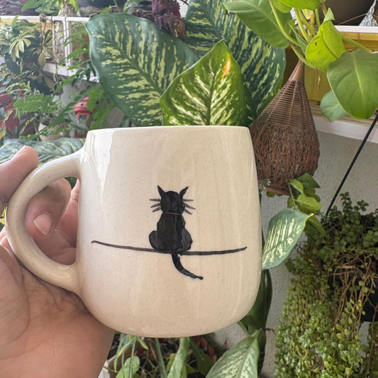 Cat Mug, handmade ceramic mug in white, view 2