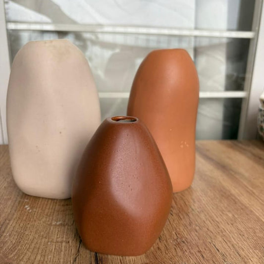Set of 3 Vase, handmade ceramic vase in brown