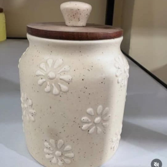 White Airtight Jar, handmade ceramic storage jar in white
