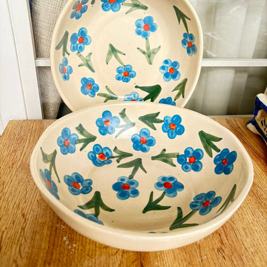 Blue Floral bowl, handmade ceramic bowl in blue