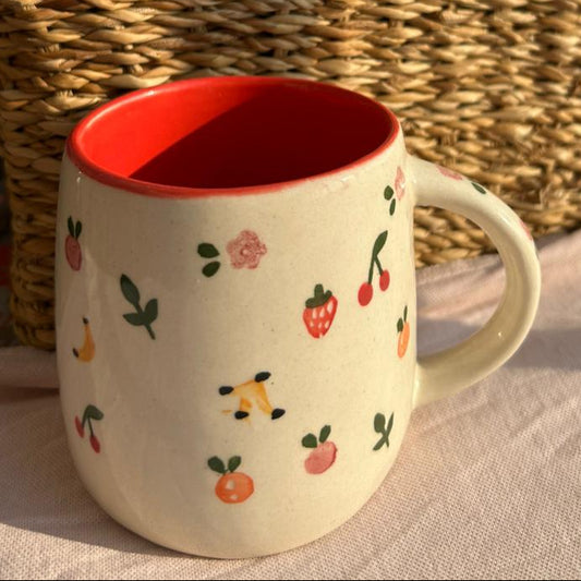 Fruit Mug, handmade ceramic mug in white