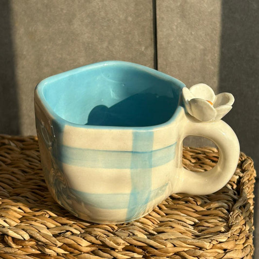 Blue Flower Mug, handmade ceramic mug in blue