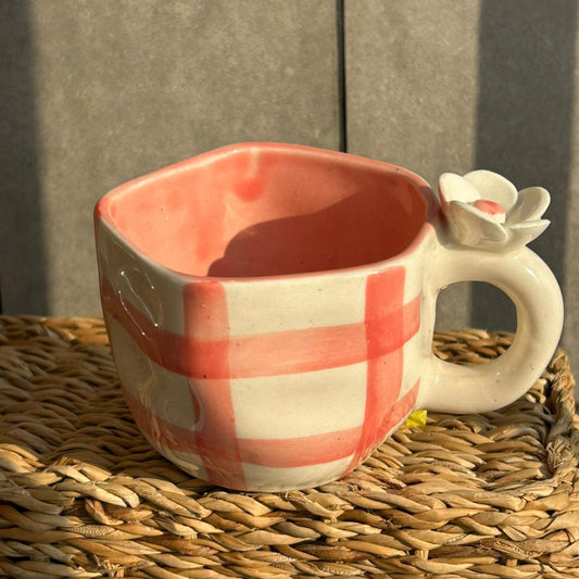 Pink Flower Mug, handmade ceramic mug in pink