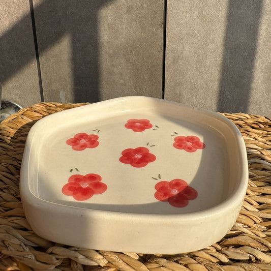 Red Flower Snack Plate, handmade ceramic plate in red, view 2