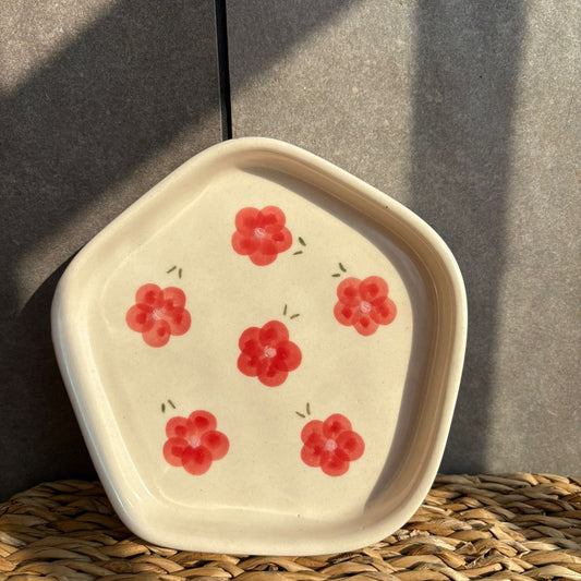 Red Flower Snack Plate, handmade ceramic plate in red