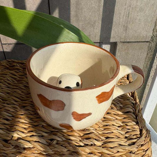 Dog Mug, handmade ceramic mug in brown