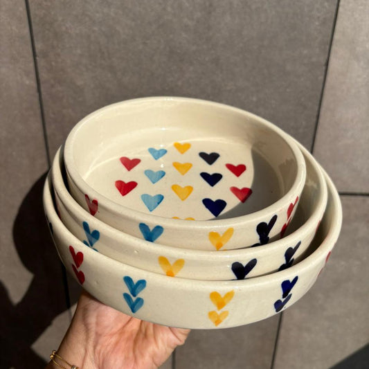 Multicolor Heart Set of 3 Bowl, handmade ceramic bowl, view 2