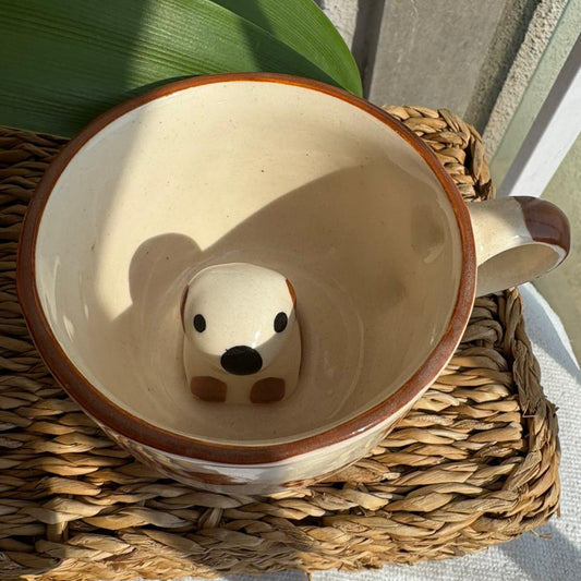 Dog Mug, handmade ceramic mug in brown, view 2