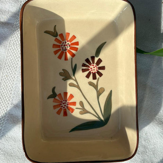 Floral Baking/ Serving Tray, handmade ceramic plate in beige, view 2