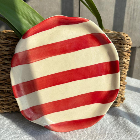 Red White Snack Plate, handmade ceramic plate in red, view 2