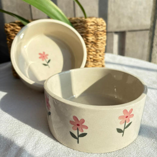 Pink Flower Bowl, handmade ceramic bowl in pink