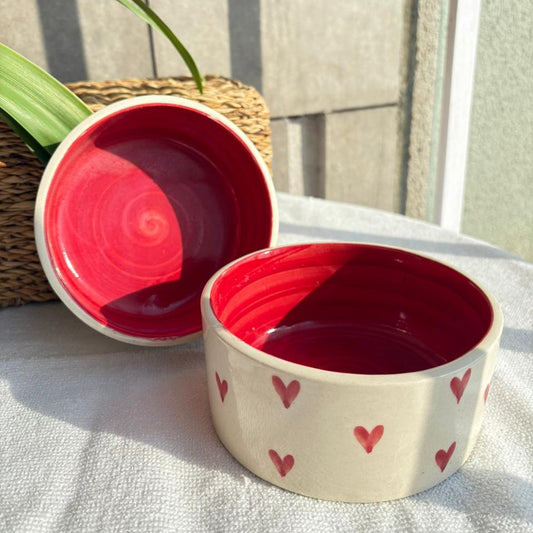 Red Heart Bowl, handmade ceramic bowl in red, view 2