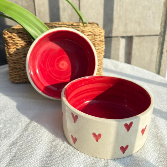 Red Heart Bowl, handmade ceramic bowl in red