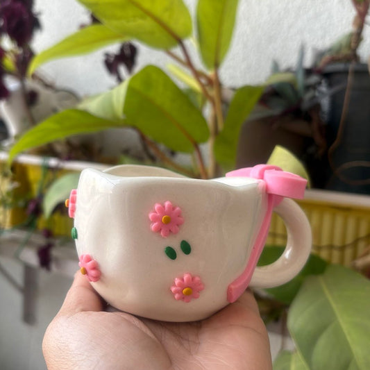 Bow Mug, handmade ceramic mug in pink