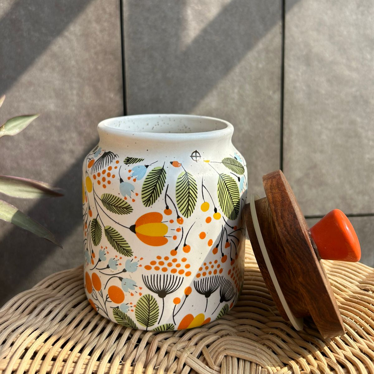 Orange Floral Airtight Jar