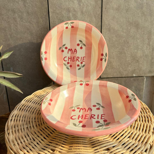 Ma Cherie Pasta Plate, handmade ceramic plate in pink