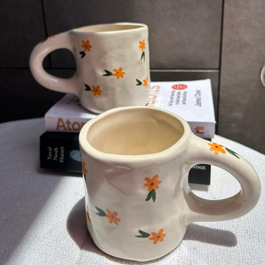 Yellow Flower Mug, handmade ceramic mug in yellow