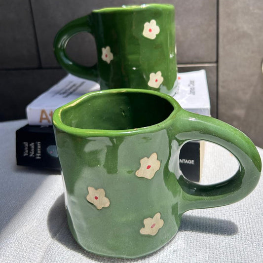 Garden Latte Mug, handmade ceramic mug in green, view 2