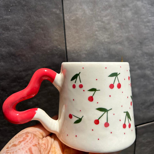 Blush Cherry Mug, handmade ceramic mug in red