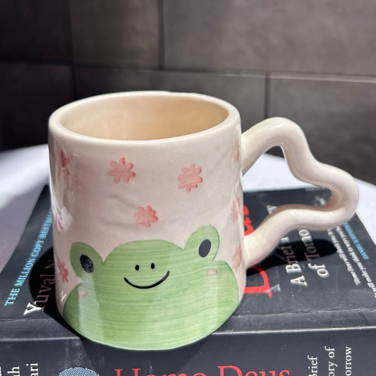 Cute Frog Mug, handmade ceramic mug in green