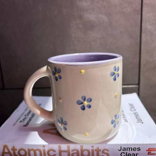 White Purple Floral Mug, handmade ceramic mug in purple
