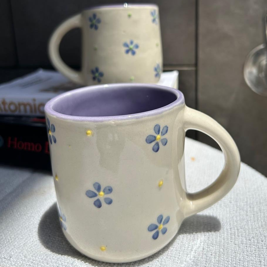 White Purple Floral Mug