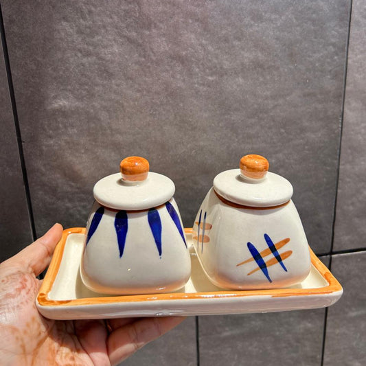 Condiment Set, handmade ceramic storage jar in white
