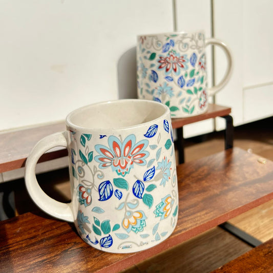 Petal Poetry Mugs (Set of 2), handmade ceramic mug in blue