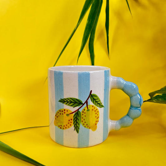 Lemon Mug, handmade ceramic mug in blue