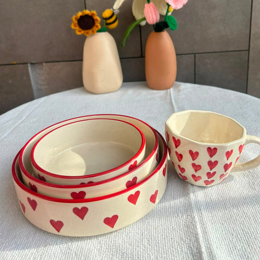 Forever Love Duo, handmade ceramic gift set in red