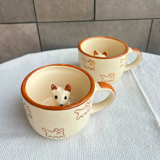 Paws & Sips Mug, handmade ceramic mug in orange