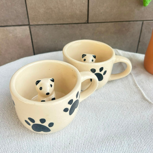 Pawsitive Sips Mug, handmade ceramic mug in white, view 2