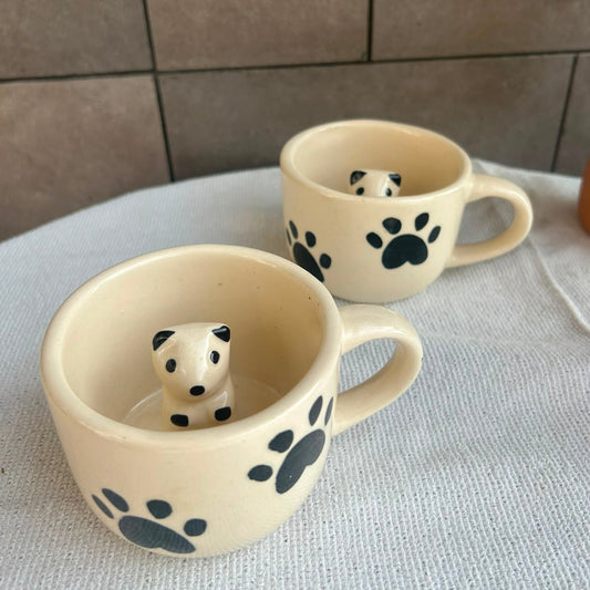 Pawsitive Sips Mug, handmade ceramic mug in white