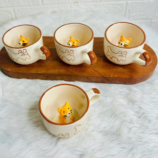 Cute Kitten Mug, handmade ceramic mug in white, view 2