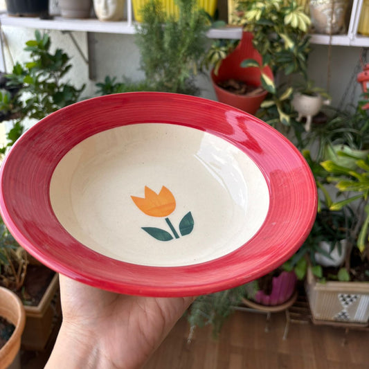 Red Pasta Plate/ Snack Plate, handmade ceramic plate in red