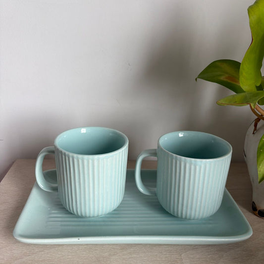 Mugs with Tray, handmade ceramic mug in blue, view 2