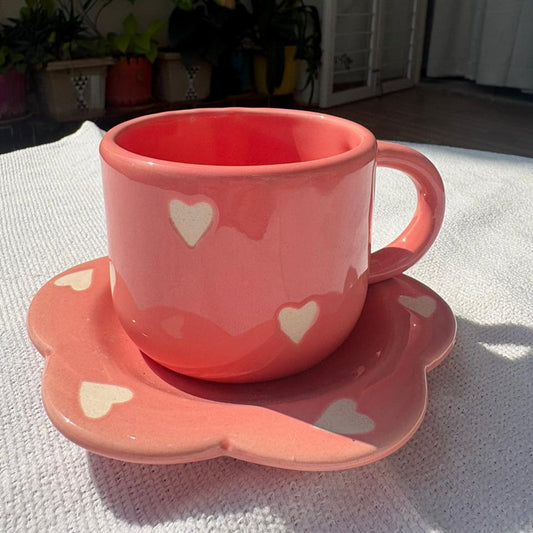 Small Pink Cup and Saucer, handmade ceramic cup and saucer in pink