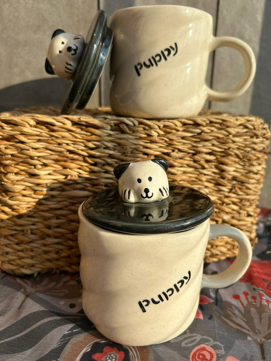 Puppy Mug, handmade ceramic mug in white, view 2