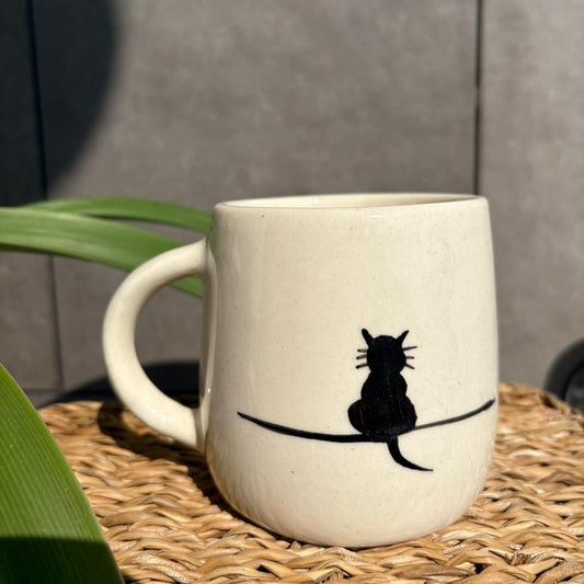 Cat Mug, handmade ceramic mug in white