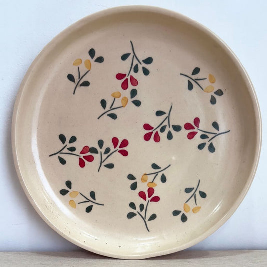 Floral Plate, handmade ceramic plate in red
