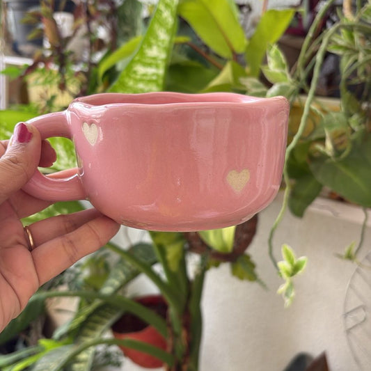 Pink Cappuccino Mug, handmade ceramic mug in pink