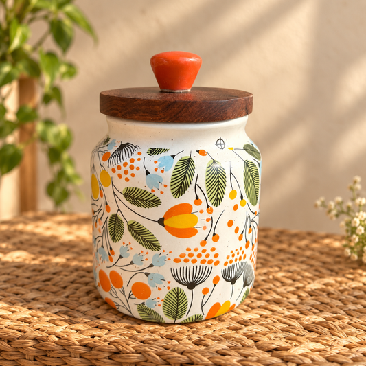 Orange Floral Airtight Jar
