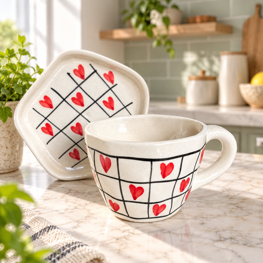 Checkered Heart Cup and Saucer