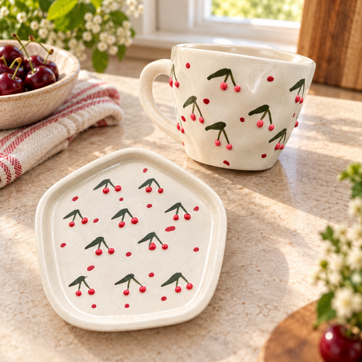 Cherry Sip Cup and Saucer