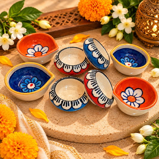 Rangoli Bloom Ceramic Diya Set