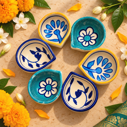 Floral Ceramic Diya Set