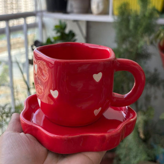 Red Mini Heart Cup and Saucer