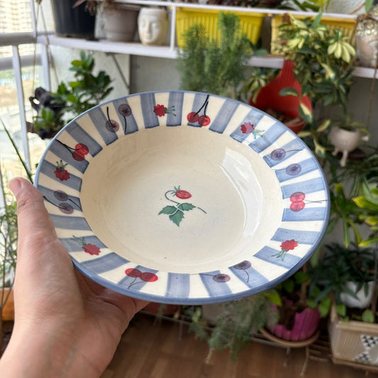 Blue cherry Pasta/ Snack Plate, handmade ceramic plate in blue, view 2
